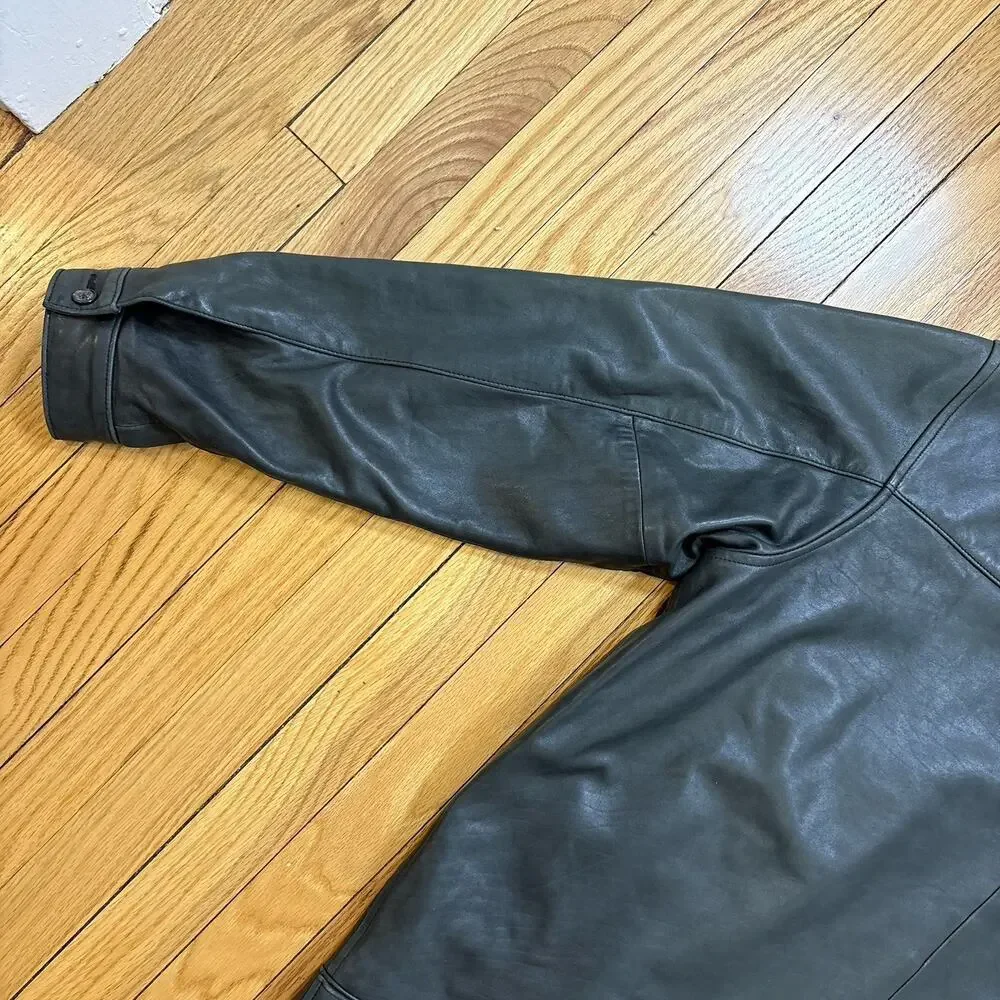 Polo Ralph Lauren Leather Jacket Men’s Size L Zip Front Plaid Lined *Flaw Read - Picture 15 of 16